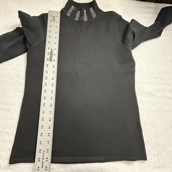 Carmen By Carmen Marc Valvo Womens Black Rhinestone Collar Sweater Top Medium - Picture 8 of 8